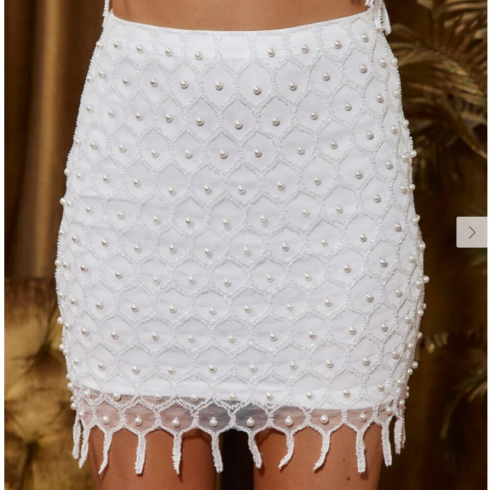 12th Tribe White Beaded Skirt
